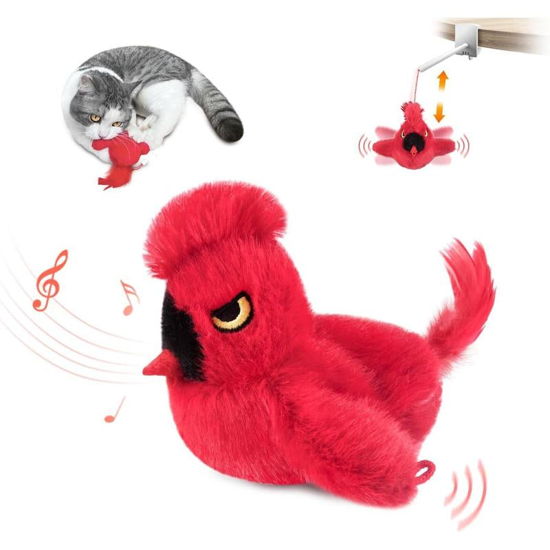 Cat Toys,Interactive Lifelike Robin Flying Flapping Bird with Catnip, Feathers Hanging by Elastic String, Automatic Chirping Kitten Toys for Indoor Cats Self Play, Rechargeable(Blue)