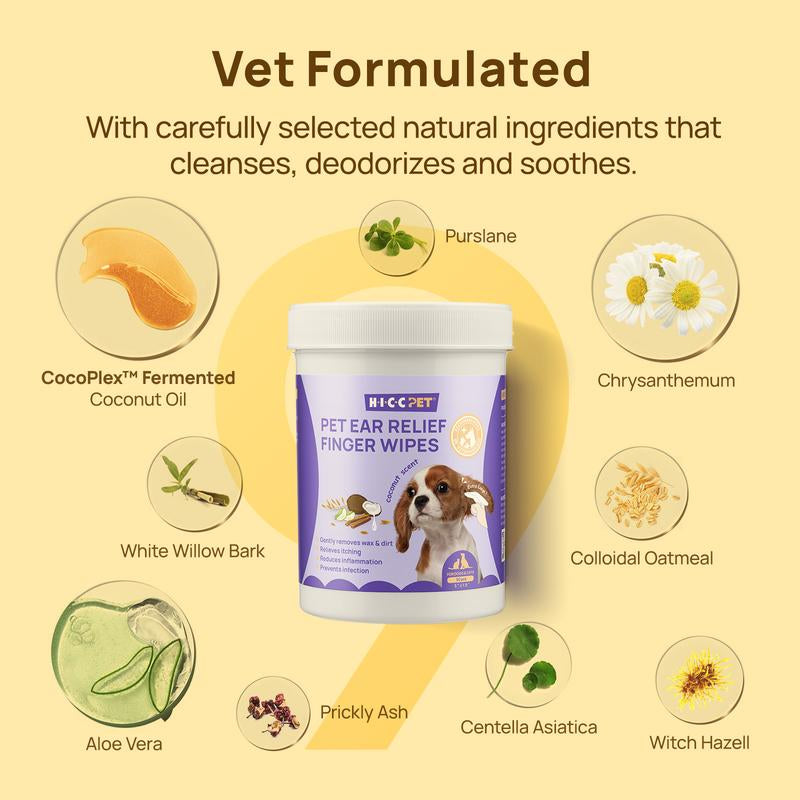 HICC PET Dog&Cat Dental Wipes | Vet Approved No-Rinse Teeth Cleaning for Dogs & Cats | Fight Plaque, Tartar & Bad Breath Easy Grip Finger Pads 3-In-1 Plaque Remover Grooming Cleaner No Brush Needed #Petlife
