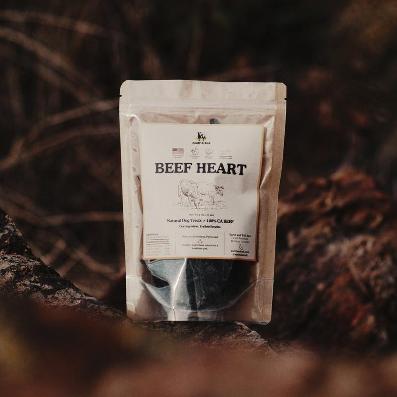 Earth & Tail Beef Heart Dog Treats - 100% USA Single Ingredient Nutrient-Dense Gently Air-Dried 4 Oz Bag for Heart Muscle Health