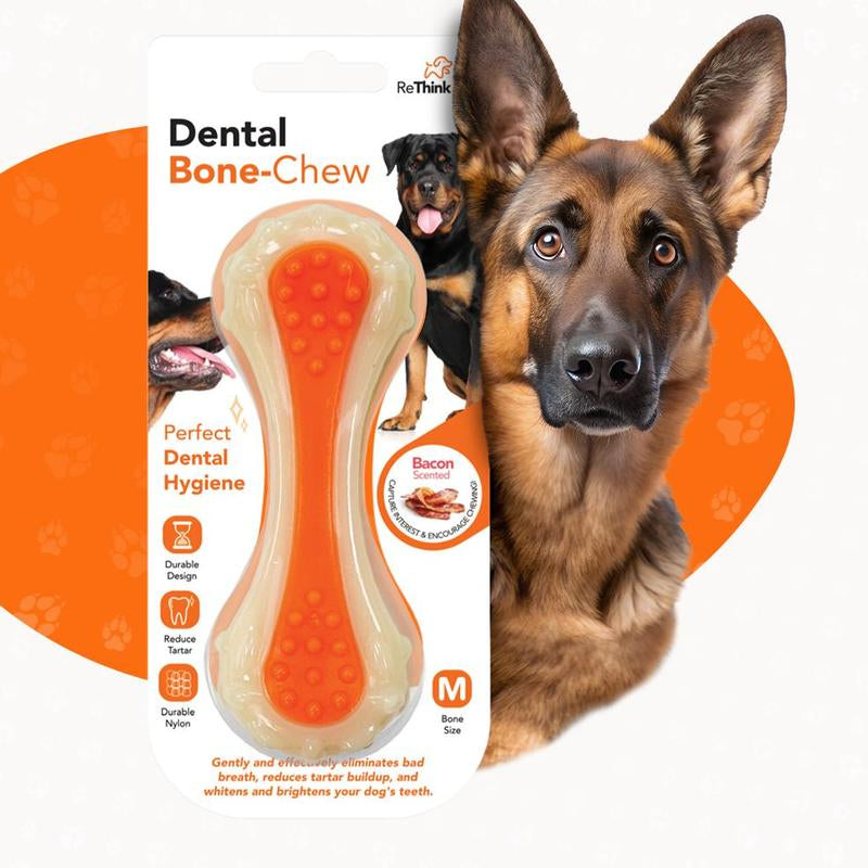 Rethink Pet Medium Dental Bone Chew Toy, Bacon Scented for Dog Stimulation - Medium, Durable Nylon, Safe and Non-Toxic, for All Dogs