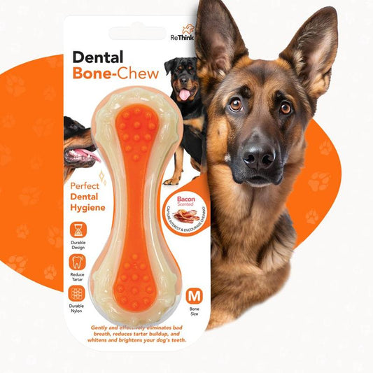 Rethink Pet Medium Dental Bone Chew Toy, Bacon Scented for Dog Stimulation - Medium, Durable Nylon, Safe and Non-Toxic, for All Dogs