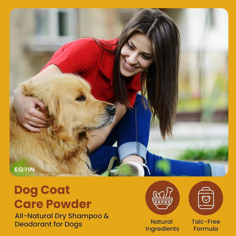 Eqvin Dog Coat Care Powder | Waterless Dry Shampoo & Deodorizer - Anti-Itch Relief for Dogs with Dry, Itchy Skin - Made in USA