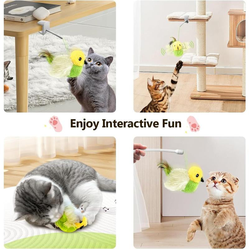 Cat Toys,Interactive Lifelike Robin Flying Flapping Bird with Catnip, Feathers Hanging by Elastic String, Automatic Chirping Kitten Toys for Indoor Cats Self Play, Rechargeable(Blue)