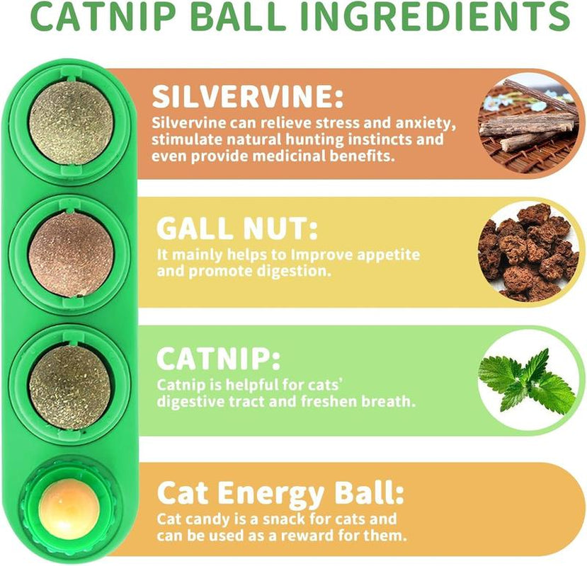 4 Catnip Ball, Extra Cat Energy Ball, Edible Cats Lick Kitten Chew, Teeth Cleaning Dental Wall Treats, Concentrated Flavor for All Breeds