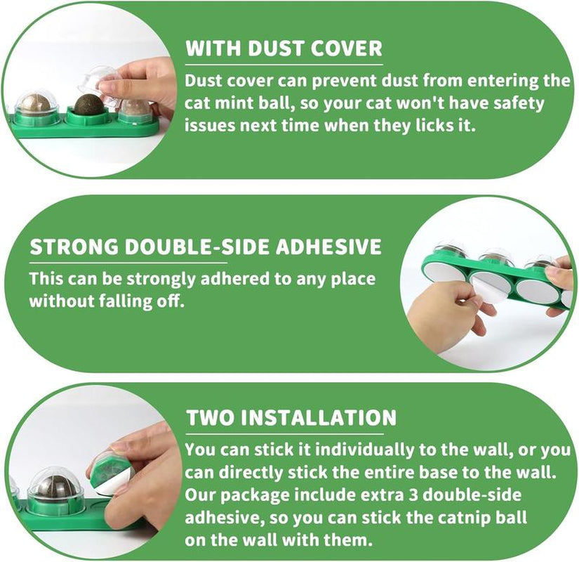 4 Catnip Ball, Extra Cat Energy Ball, Edible Cats Lick Kitten Chew, Teeth Cleaning Dental Wall Treats, Concentrated Flavor for All Breeds
